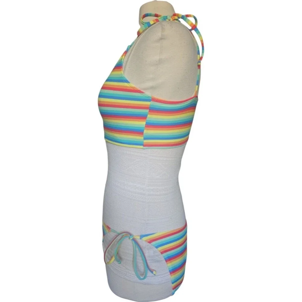 Forever 21 Rainbow Striped Tie-Shoulder Bikini Set - L